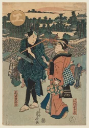 Skuespillerne Onoe Kikugoro og Sawamura Kintaro (træbloktryk)